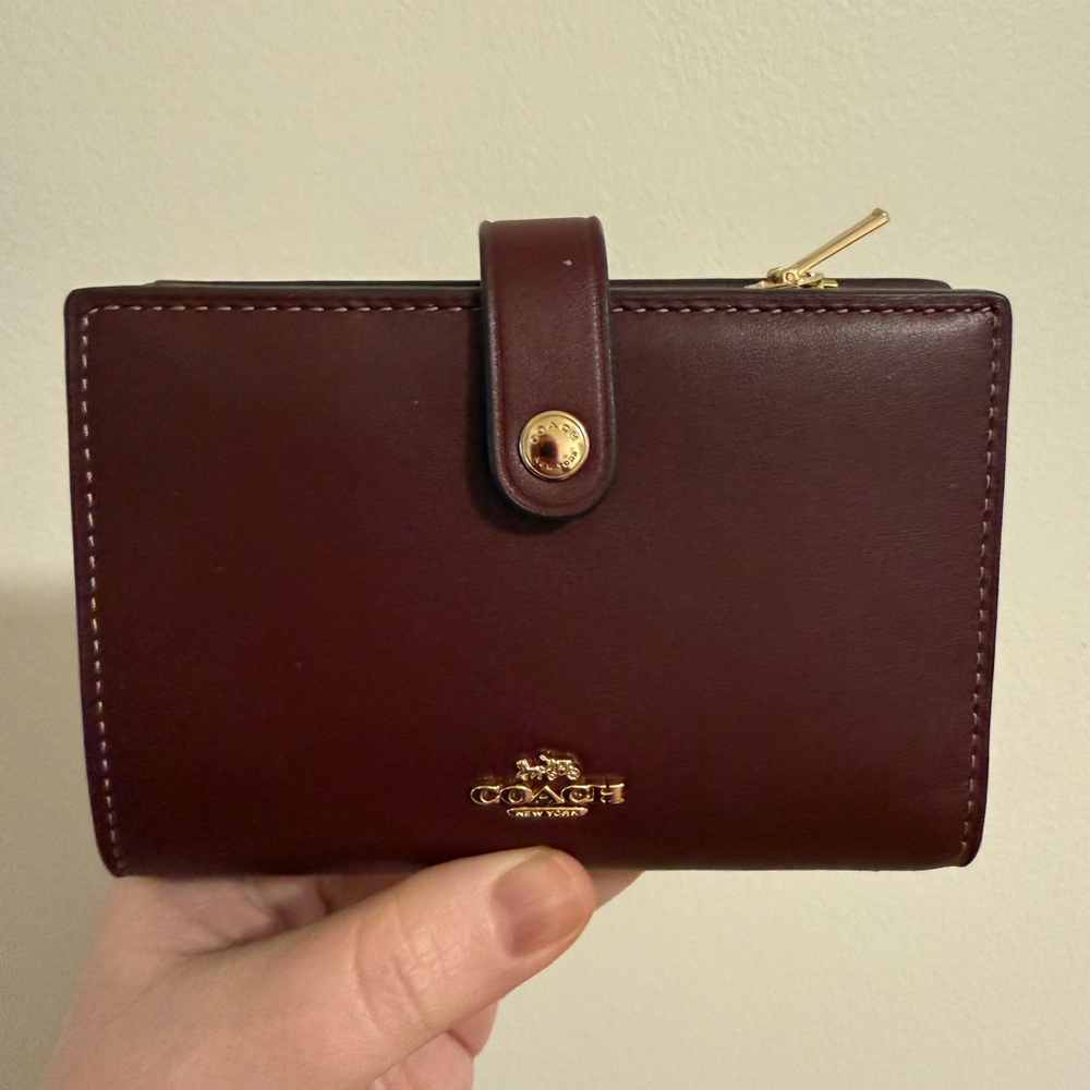 Coach Maroon Leather Wallet with Gold Accents